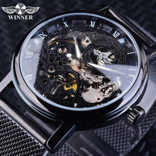 Load image into Gallery viewer, Winner Stainless Steel Mesh Band Transparent Classic Thin Case Hollow Skeleton Mens Male Mechanical Wrist Watch Top Brand Luxury