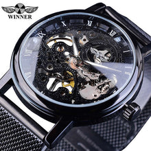 Load image into Gallery viewer, Winner Stainless Steel Mesh Band Transparent Classic Thin Case Hollow Skeleton Mens Male Mechanical Wrist Watch Top Brand Luxury