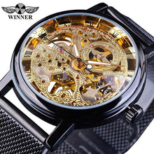 Load image into Gallery viewer, Winner Stainless Steel Mesh Band Transparent Classic Thin Case Hollow Skeleton Mens Male Mechanical Wrist Watch Top Brand Luxury