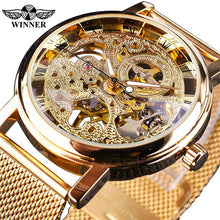 Load image into Gallery viewer, Winner Stainless Steel Mesh Band Transparent Classic Thin Case Hollow Skeleton Mens Male Mechanical Wrist Watch Top Brand Luxury