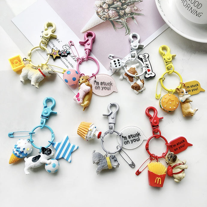 Lovely Resin Animal Pet Dogs Key Ring Schnauzer Welsh Corgi Keychains Gift For Woman Jewelry Key Chain For Dog Lover