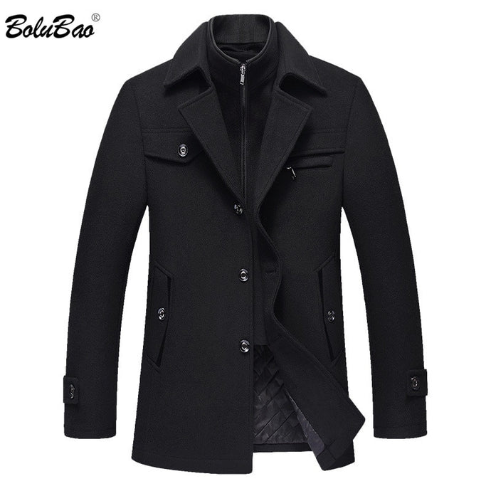 BOLUBAO Men Winter Wool Coat Men's New High Quality Solid Color Simple Blends Woolen Pea Coat Male Trench Coat Casual Overcoat