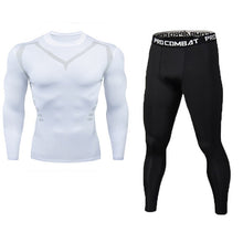 Load image into Gallery viewer, New Fitness Men&#39;s Set Pure Black Compression Top + Leggings Underwear Crossfit Long Sleeve + Short Sleeve T-Shirt Apparel Set