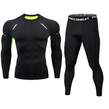 Load image into Gallery viewer, New Fitness Men&#39;s Set Pure Black Compression Top + Leggings Underwear Crossfit Long Sleeve + Short Sleeve T-Shirt Apparel Set