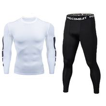 Load image into Gallery viewer, New Fitness Men&#39;s Set Pure Black Compression Top + Leggings Underwear Crossfit Long Sleeve + Short Sleeve T-Shirt Apparel Set