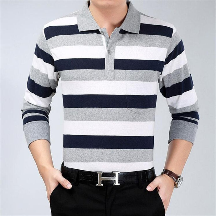 2019 autumn winter new men polo high quality striped polo shirt fashion casual long sleeves solid polo shirt brand clothing