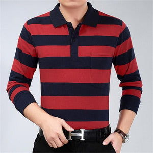 2019 autumn winter new men polo high quality striped polo shirt fashion casual long sleeves solid polo shirt brand clothing