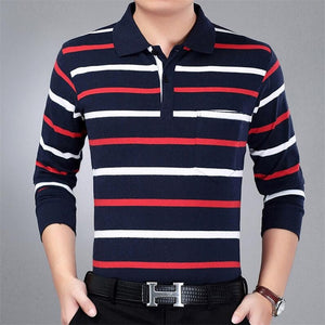 2019 autumn winter new men polo high quality striped polo shirt fashion casual long sleeves solid polo shirt brand clothing