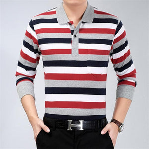 2019 autumn winter new men polo high quality striped polo shirt fashion casual long sleeves solid polo shirt brand clothing