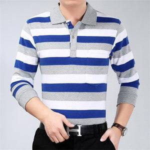 2019 autumn winter new men polo high quality striped polo shirt fashion casual long sleeves solid polo shirt brand clothing