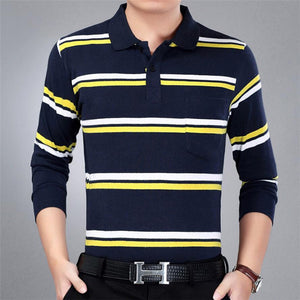 2019 autumn winter new men polo high quality striped polo shirt fashion casual long sleeves solid polo shirt brand clothing