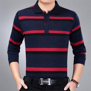 2019 autumn winter new men polo high quality striped polo shirt fashion casual long sleeves solid polo shirt brand clothing