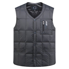 Load image into Gallery viewer, White Duck Down Jacket Vest Men Autumn Winter Warm Sleeveless V-neck Button Down Lightweight Waistcoat Fashion Casual Male Vest