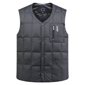 White Duck Down Jacket Vest Men Autumn Winter Warm Sleeveless V-neck Button Down Lightweight Waistcoat Fashion Casual Male Vest