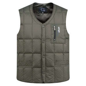 White Duck Down Jacket Vest Men Autumn Winter Warm Sleeveless V-neck Button Down Lightweight Waistcoat Fashion Casual Male Vest