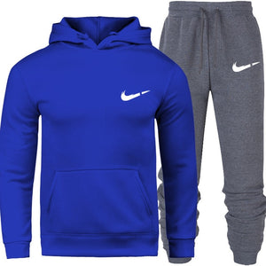 2019 Men Tracksuit Set Winter Fleece Hood Print  Jacket+Pants Sweatshirts Male 2 Piece Set Hoodies Sporting Suit Coat