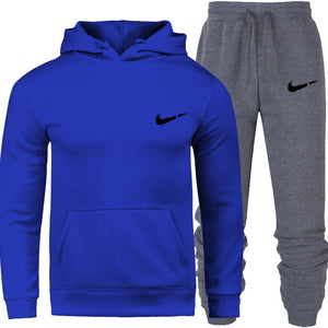 2019 Men Tracksuit Set Winter Fleece Hood Print  Jacket+Pants Sweatshirts Male 2 Piece Set Hoodies Sporting Suit Coat