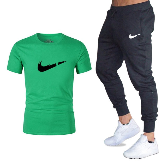 Men's Sets T Shirts+pants Two Pieces Sets Casual Tracksuit Men/Women New Fashion printing suits sportwear Gyms Fitness trousers