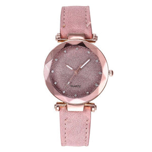 Ladies Minimalist fashion Casual Romantic Starry Sky Wrist Watch Leather Rhinestone Ladies Strap Watch Souvenir Birthday Gifts