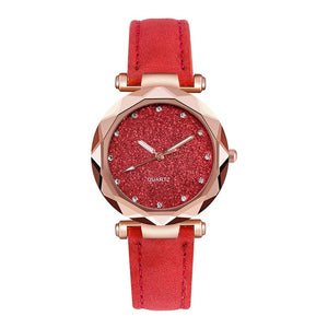 Ladies Minimalist fashion Casual Romantic Starry Sky Wrist Watch Leather Rhinestone Ladies Strap Watch Souvenir Birthday Gifts