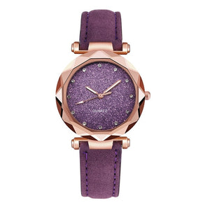 Ladies Minimalist fashion Casual Romantic Starry Sky Wrist Watch Leather Rhinestone Ladies Strap Watch Souvenir Birthday Gifts