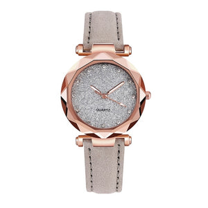 Ladies Minimalist fashion Casual Romantic Starry Sky Wrist Watch Leather Rhinestone Ladies Strap Watch Souvenir Birthday Gifts