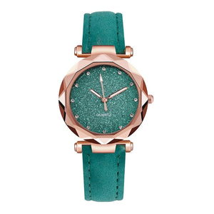 Ladies Minimalist fashion Casual Romantic Starry Sky Wrist Watch Leather Rhinestone Ladies Strap Watch Souvenir Birthday Gifts