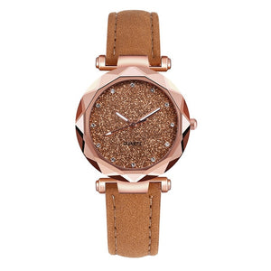 Ladies Minimalist fashion Casual Romantic Starry Sky Wrist Watch Leather Rhinestone Ladies Strap Watch Souvenir Birthday Gifts