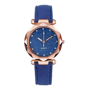 Ladies Minimalist fashion Casual Romantic Starry Sky Wrist Watch Leather Rhinestone Ladies Strap Watch Souvenir Birthday Gifts