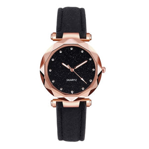 Ladies Minimalist fashion Casual Romantic Starry Sky Wrist Watch Leather Rhinestone Ladies Strap Watch Souvenir Birthday Gifts