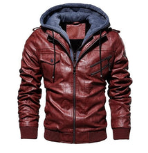 Load image into Gallery viewer, Men&#39;s Winter Warm Fleece Jackets and Coats Autumn Men Hat Detachable Leather Jackets Outwear Motorcycle PU Leather Jacket M-4XL