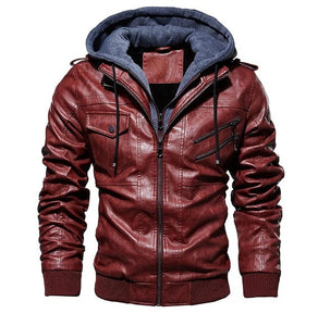 Men's Winter Warm Fleece Jackets and Coats Autumn Men Hat Detachable Leather Jackets Outwear Motorcycle PU Leather Jacket M-4XL