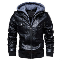 Load image into Gallery viewer, Men&#39;s Winter Warm Fleece Jackets and Coats Autumn Men Hat Detachable Leather Jackets Outwear Motorcycle PU Leather Jacket M-4XL