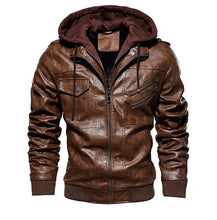 Load image into Gallery viewer, Men&#39;s Winter Warm Fleece Jackets and Coats Autumn Men Hat Detachable Leather Jackets Outwear Motorcycle PU Leather Jacket M-4XL