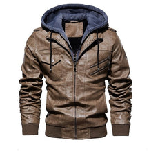 Load image into Gallery viewer, Men&#39;s Winter Warm Fleece Jackets and Coats Autumn Men Hat Detachable Leather Jackets Outwear Motorcycle PU Leather Jacket M-4XL