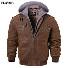 Load image into Gallery viewer, Men&#39;s Real Leather Jacket Men Motorcycle Removable Hood winter coat Men Warm Genuine Leather Jackets