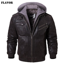 Load image into Gallery viewer, Men&#39;s Real Leather Jacket Men Motorcycle Removable Hood winter coat Men Warm Genuine Leather Jackets