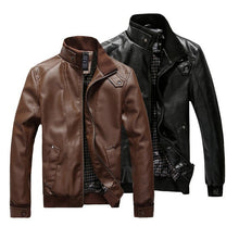 Load image into Gallery viewer, 2019 New Fashion Autumn Male Leather Jacket Black Brown Mens Stand Collar Coats Leather Biker Jackets Motorcycle Leather Jacket