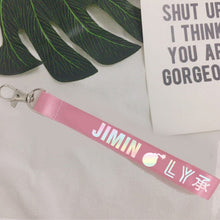 Load image into Gallery viewer, KPOP Keychain Laser Bangtan Boys Lanyard Love Yourself Key Chains RAPMONSTER V JUNGKOOK JIMIN JHOPE RM Keyring Accessories