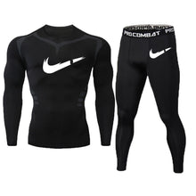 Load image into Gallery viewer, New Fitness Men&#39;s Set Pure Black Compression Top + Leggings Underwear Crossfit Long Sleeve + Short Sleeve T-Shirt Apparel Set