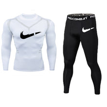 Load image into Gallery viewer, New Fitness Men&#39;s Set Pure Black Compression Top + Leggings Underwear Crossfit Long Sleeve + Short Sleeve T-Shirt Apparel Set