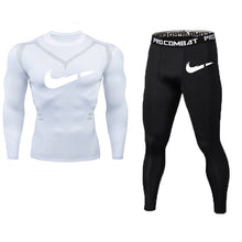 Load image into Gallery viewer, New Fitness Men&#39;s Set Pure Black Compression Top + Leggings Underwear Crossfit Long Sleeve + Short Sleeve T-Shirt Apparel Set