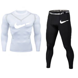 New Fitness Men's Set Pure Black Compression Top + Leggings Underwear Crossfit Long Sleeve + Short Sleeve T-Shirt Apparel Set