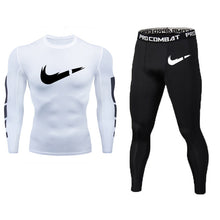 Load image into Gallery viewer, New Fitness Men&#39;s Set Pure Black Compression Top + Leggings Underwear Crossfit Long Sleeve + Short Sleeve T-Shirt Apparel Set