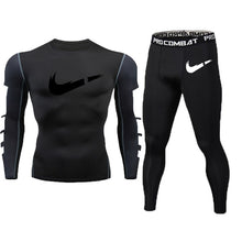 Load image into Gallery viewer, New Fitness Men&#39;s Set Pure Black Compression Top + Leggings Underwear Crossfit Long Sleeve + Short Sleeve T-Shirt Apparel Set