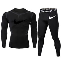 Load image into Gallery viewer, New Fitness Men&#39;s Set Pure Black Compression Top + Leggings Underwear Crossfit Long Sleeve + Short Sleeve T-Shirt Apparel Set