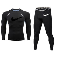 Load image into Gallery viewer, New Fitness Men&#39;s Set Pure Black Compression Top + Leggings Underwear Crossfit Long Sleeve + Short Sleeve T-Shirt Apparel Set