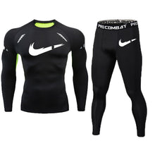 Load image into Gallery viewer, New Fitness Men&#39;s Set Pure Black Compression Top + Leggings Underwear Crossfit Long Sleeve + Short Sleeve T-Shirt Apparel Set