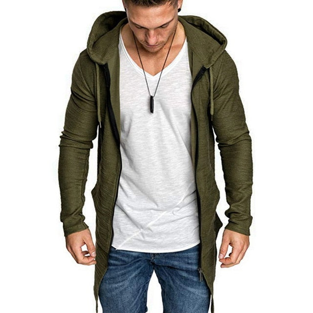 Shujin New Mens Hooded Solid Trench Coat Jacket Cardigan Long Sleeve Outwear Male Autumn Winter Slim Fit Long Coat Tops