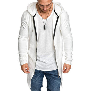 Shujin New Mens Hooded Solid Trench Coat Jacket Cardigan Long Sleeve Outwear Male Autumn Winter Slim Fit Long Coat Tops